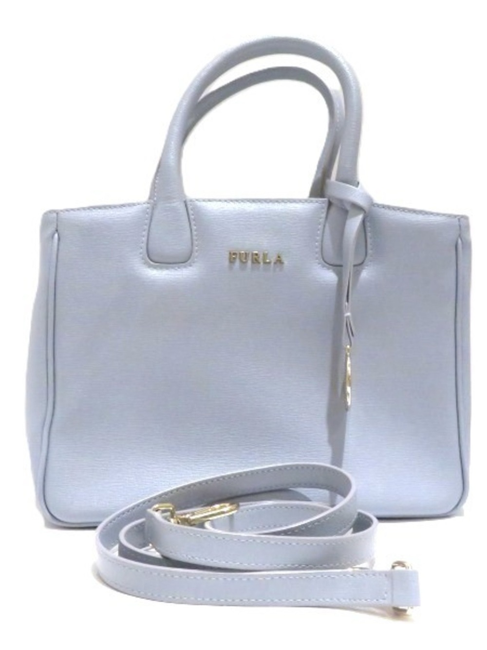 Furla Pale Blue Leather Top-Handle Satchel with original Strap